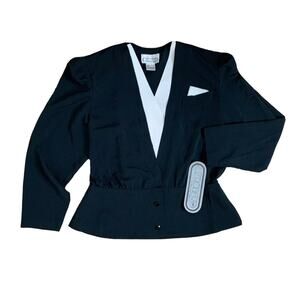 Liz roberts wrap front suit blazer black Sz 16 collared  long sleeve